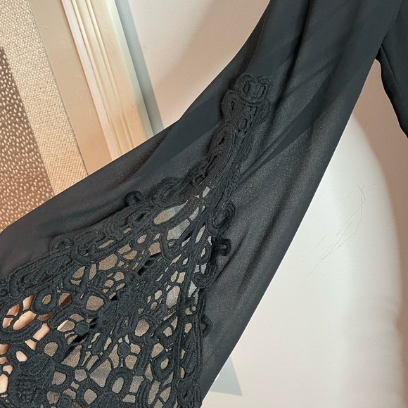 Ya Los Angeles Womens Cocktail Dress Long Sleeve Chiffon Black V-Neck Size “L” - Picture 5 of 16